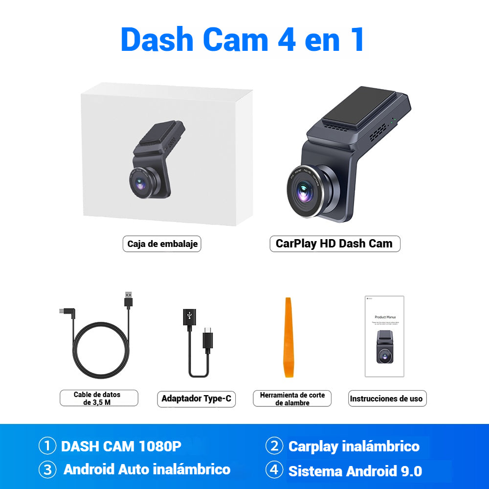 4 en 1 CarPlay HD DASH CAM