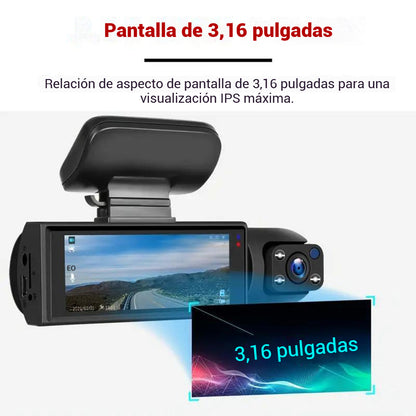 Cámara de visión triple (delantera y trasera + interior)